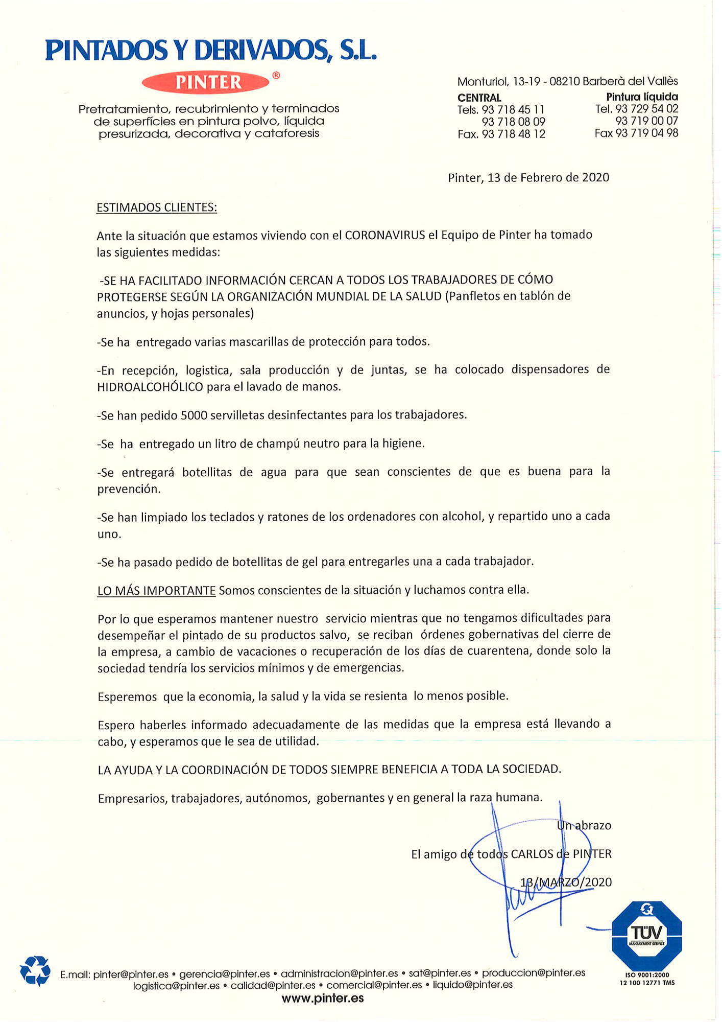 comunicado coronavirus